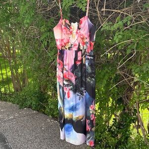 Anthropologie Floral Print Maxi Dress in Pink, Blue & Black